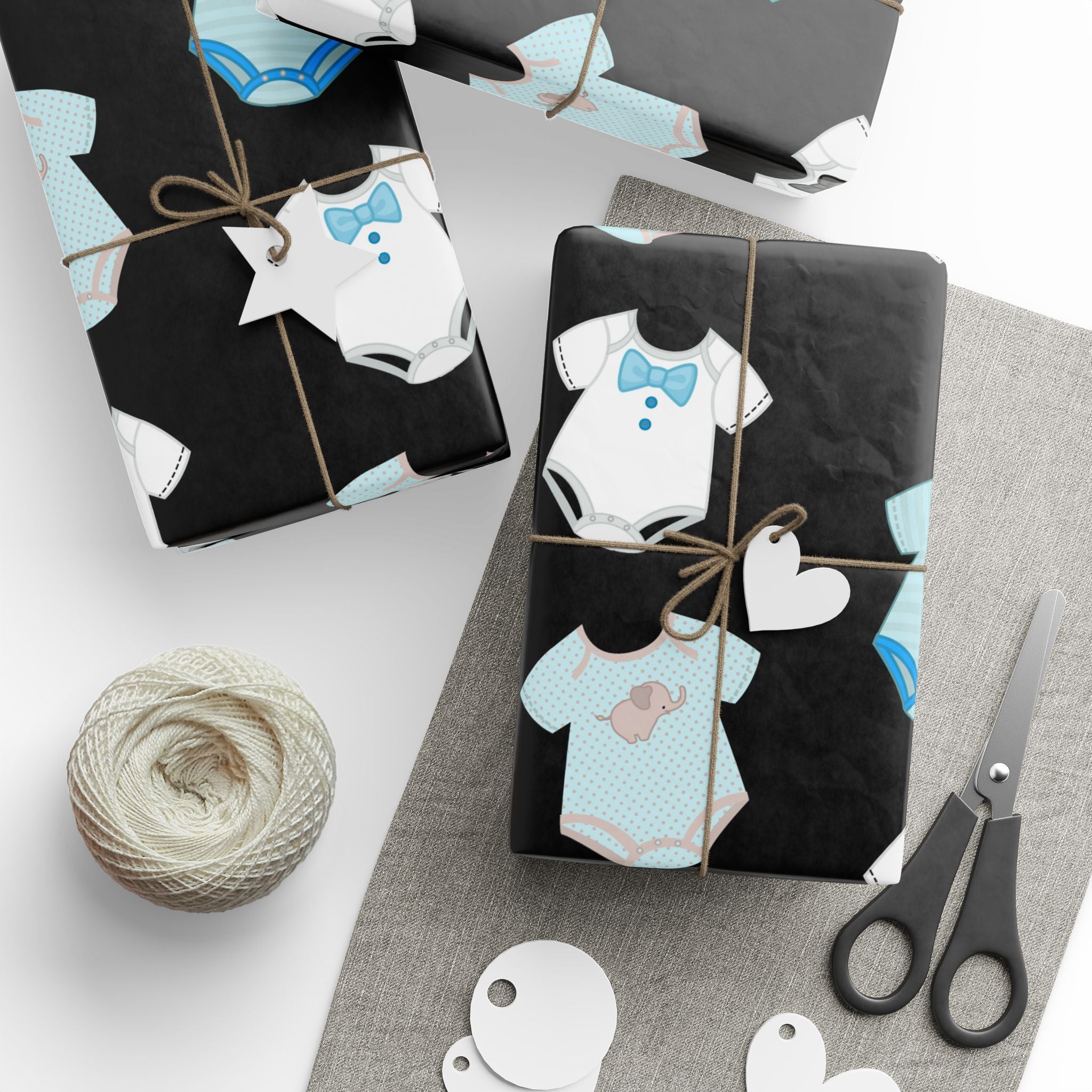 Black, Blue, and White Baby Gift Wrapping Paper