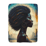 Load image into Gallery viewer, Fierce Natural African American Woman Profile Sherpa Fleece Blanket
