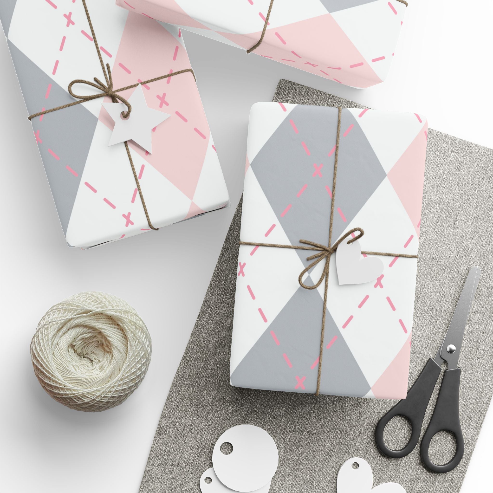 Pink and Gray Argyle Pattern Wrapping Paper