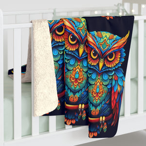 neon owl sherpa fleece blanket