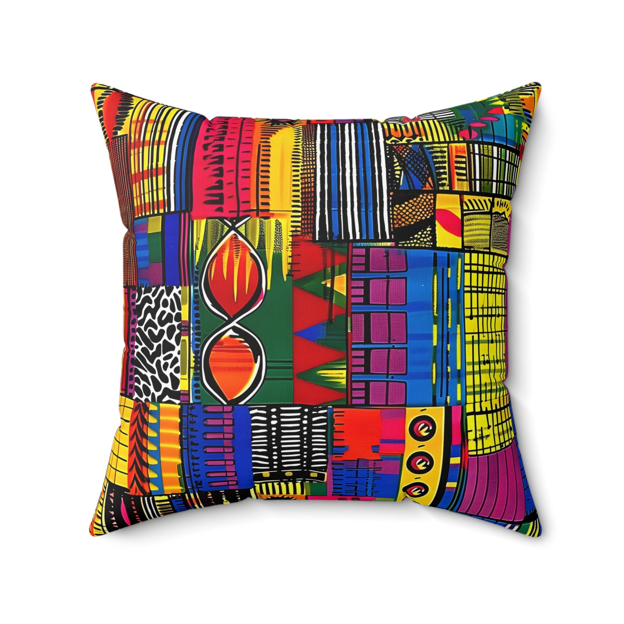 African Kente Print Spun Polyester Square Pillow