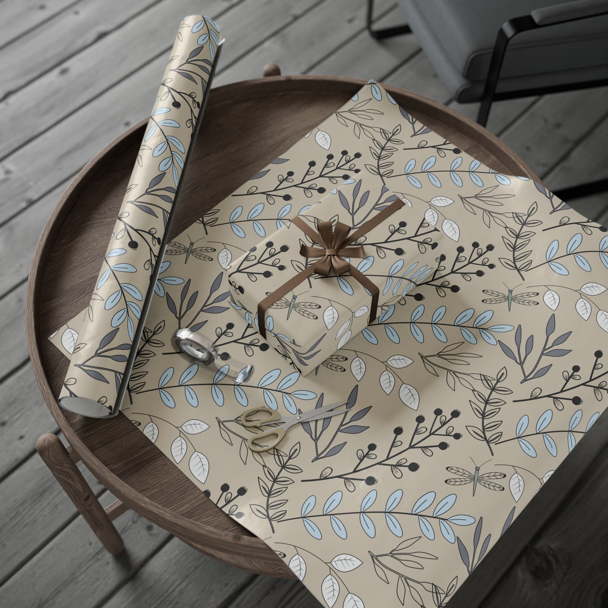 Brown and White Line Art Wrapping Paper