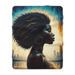 Load image into Gallery viewer, Fierce Natural African American Woman Profile Sherpa Fleece Blanket
