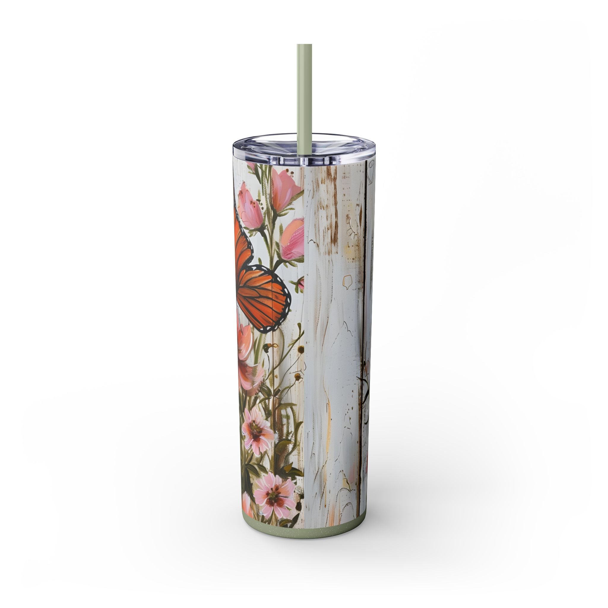 Butterfly Skinny Tumbler with Straw, 20oz