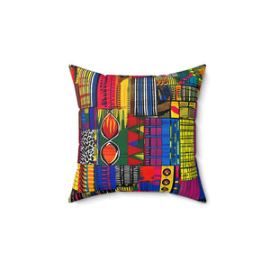 African Kente Print Spun Polyester Square Pillow