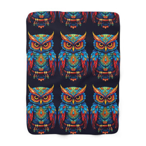 neon owl sherpa fleece blanket