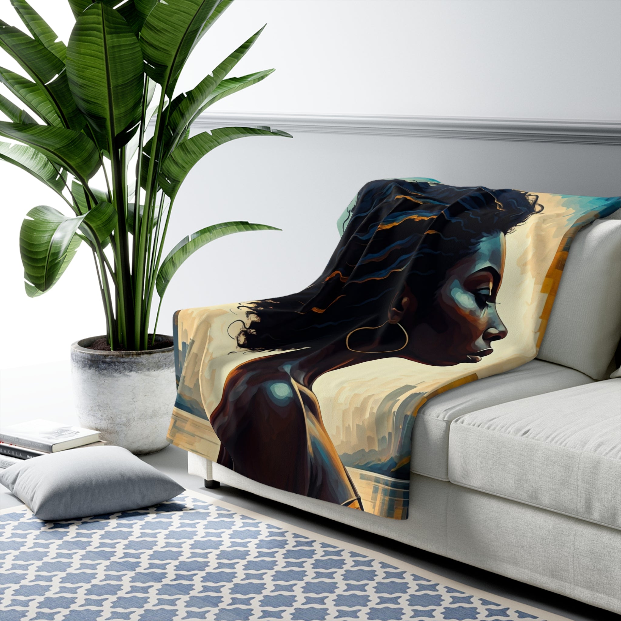 Fierce Natural African American Woman Profile Sherpa Fleece Blanket