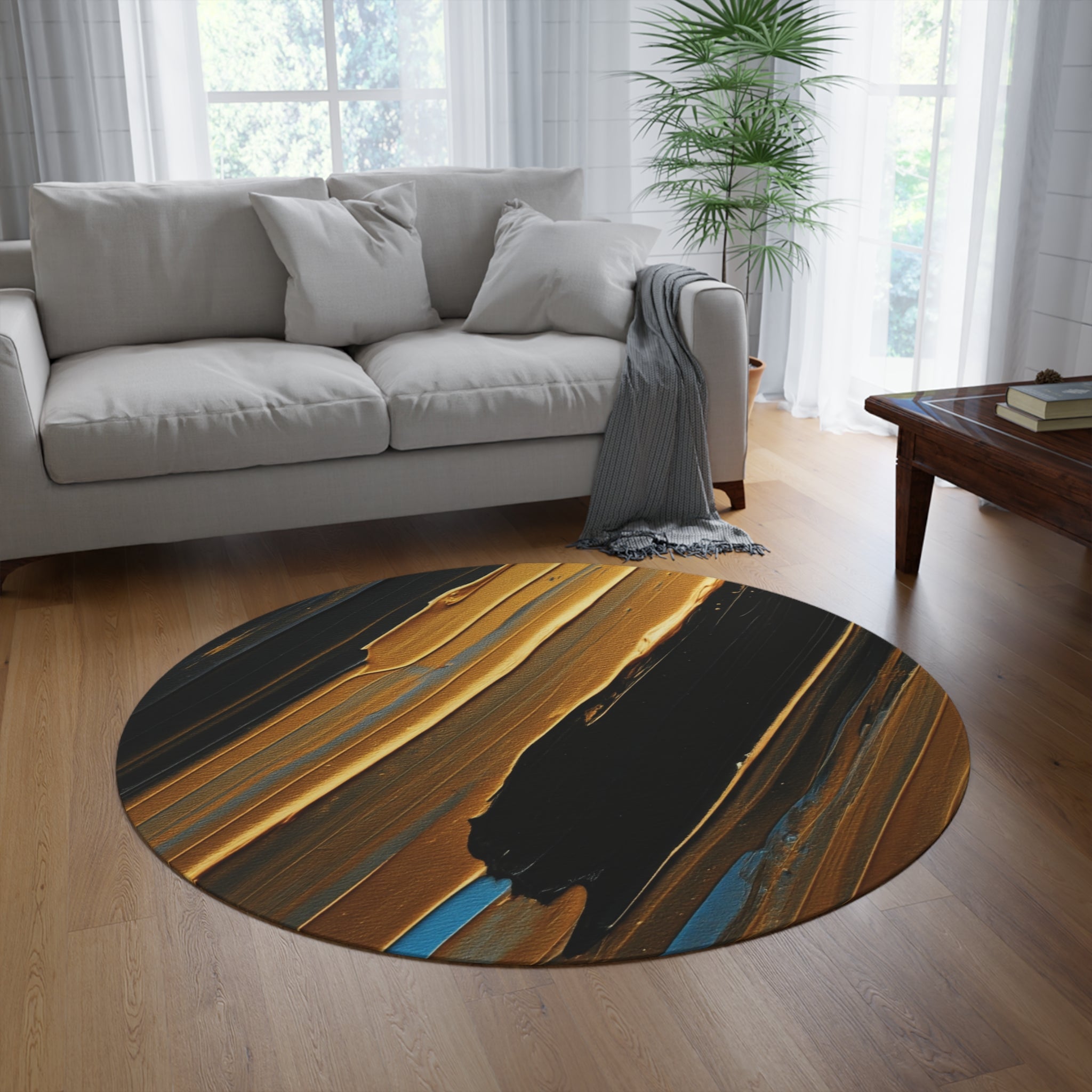 Brown and Black Oil Painting Design Round Rug