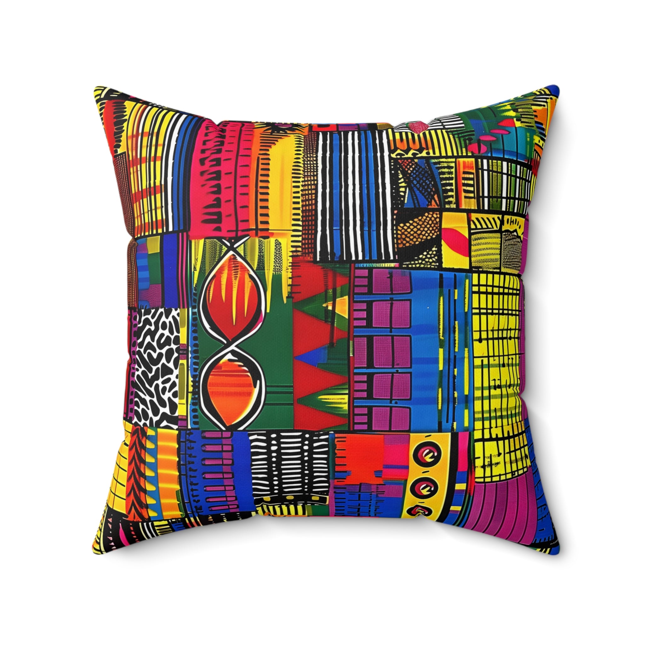 African Kente Print Spun Polyester Square Pillow