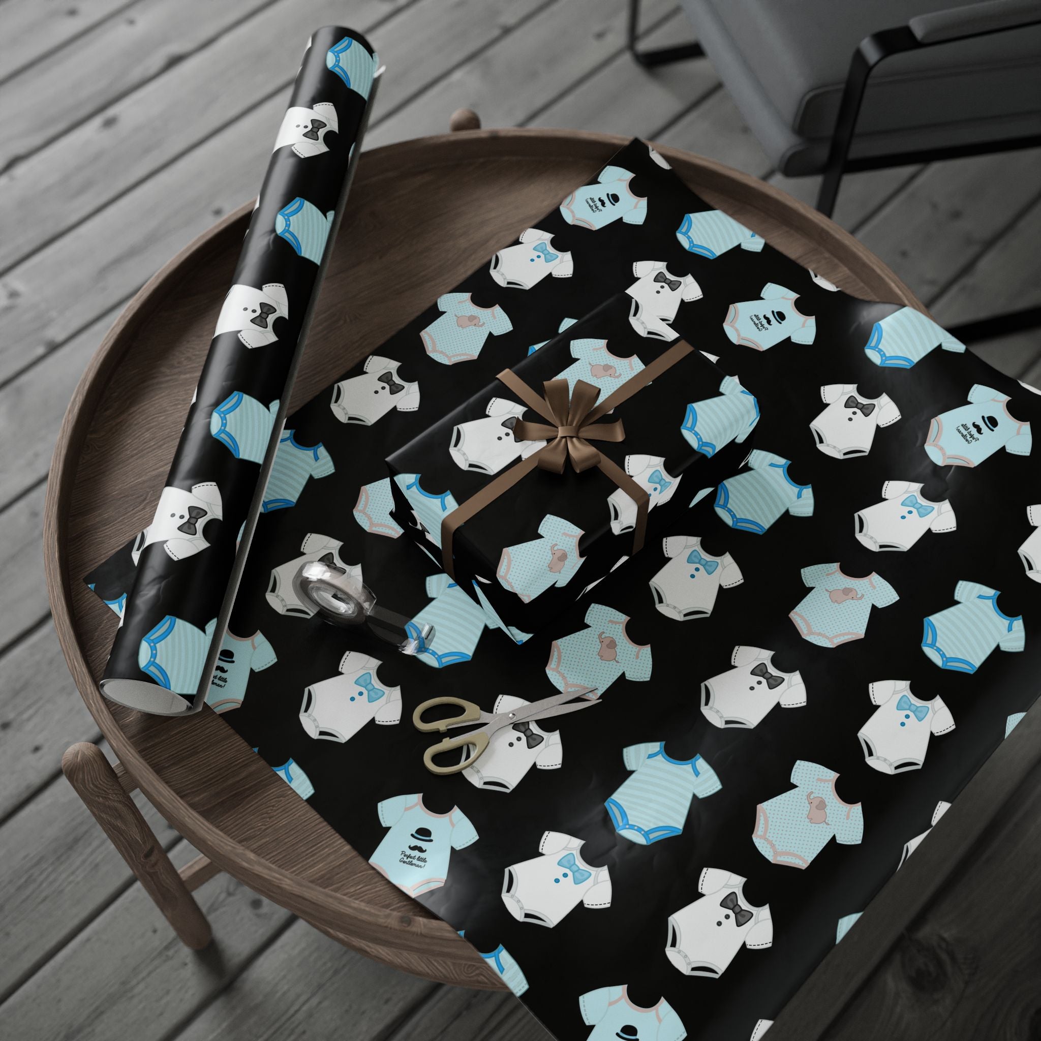 Black, Blue, and White Baby Gift Wrapping Paper