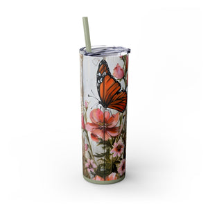 Butterfly Skinny Tumbler with Straw, 20oz