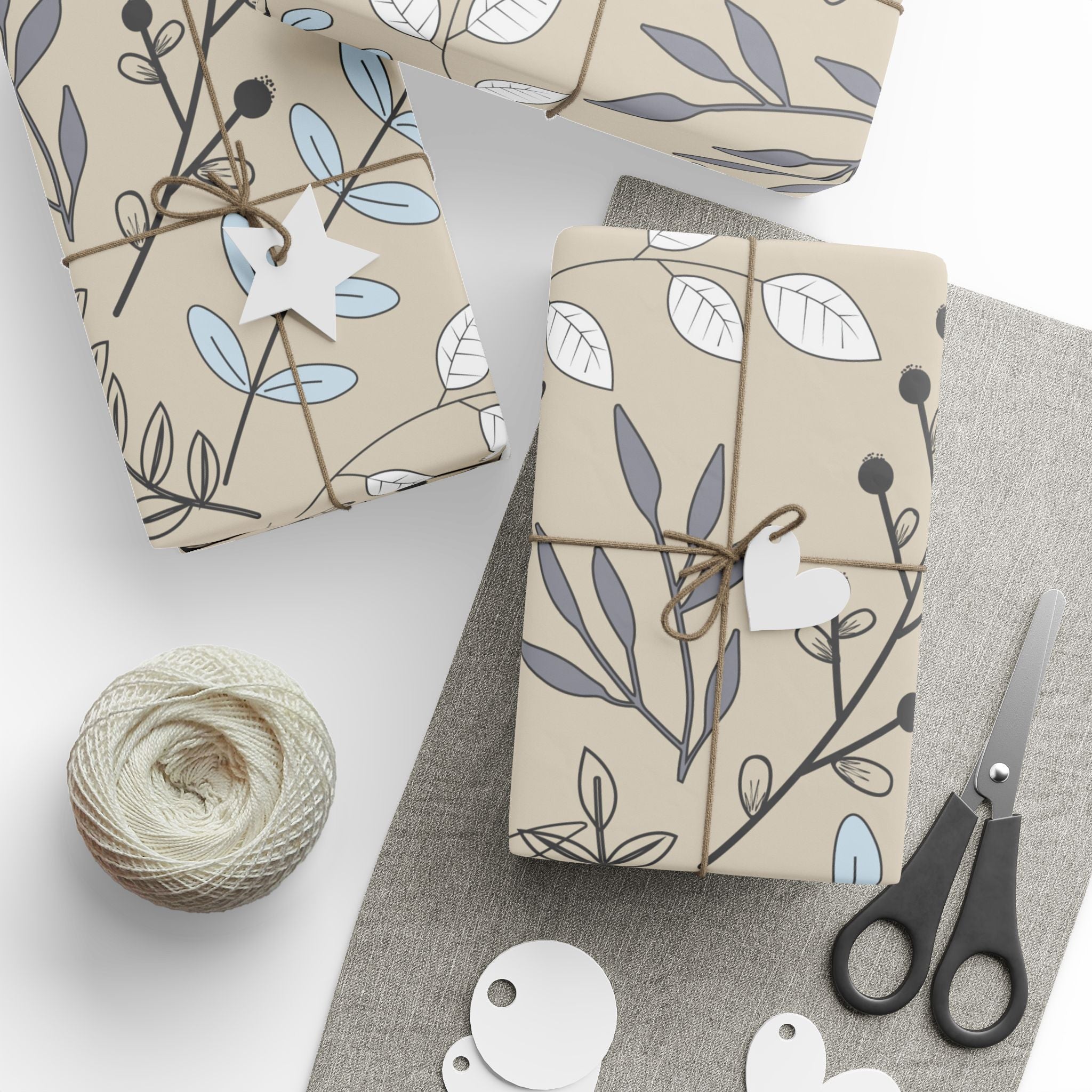 Brown and White Line Art Wrapping Paper