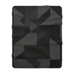 Black and Coal Gray Geometrical Sherpa Fleece Blanket