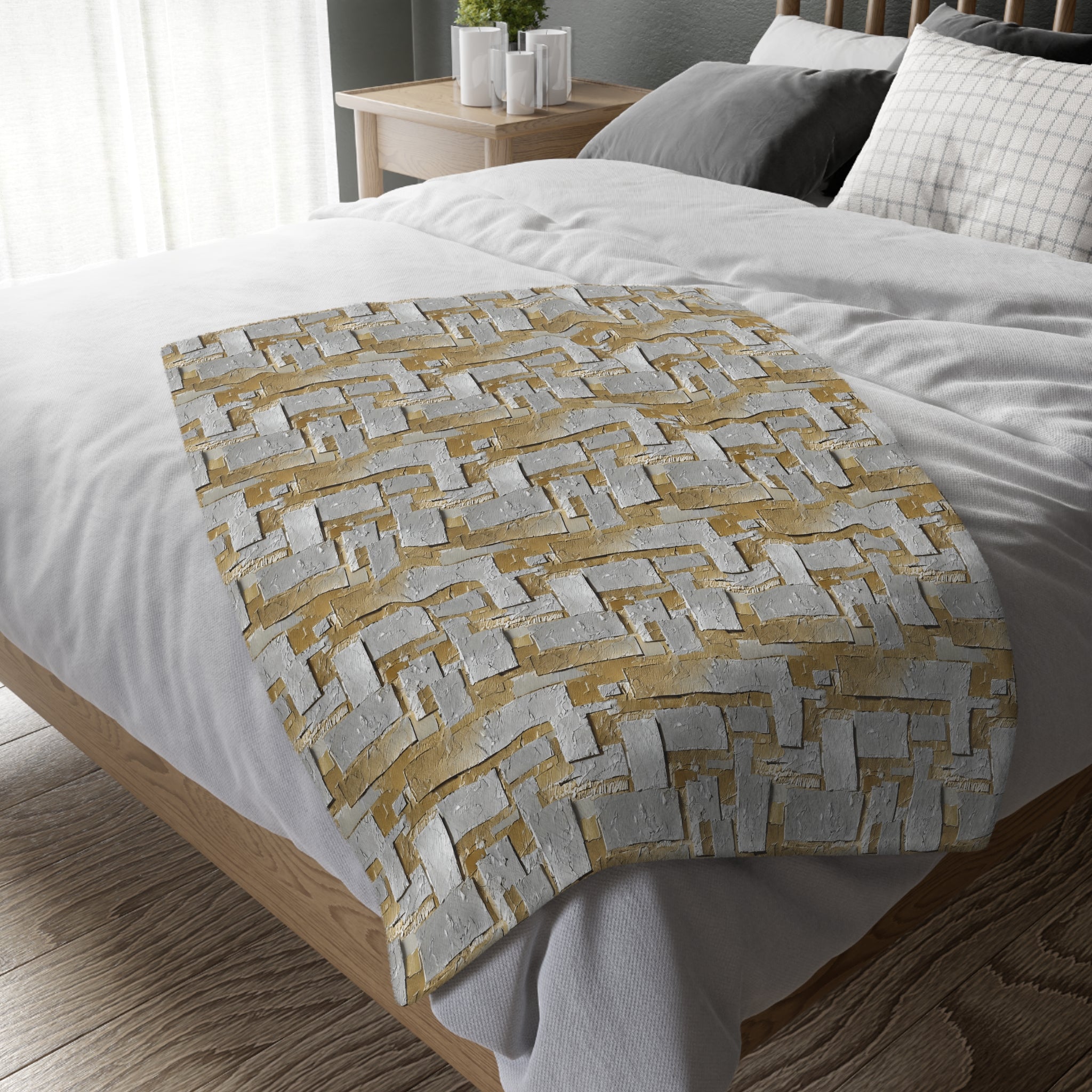 Silver and Gold Metallic Print Velveteen Microfiber Blanket (Two-sided print)