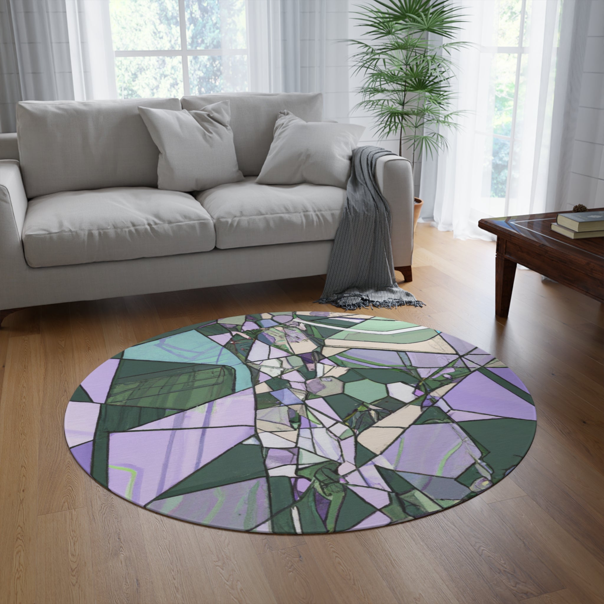 Purple Geometric Design Round Rug