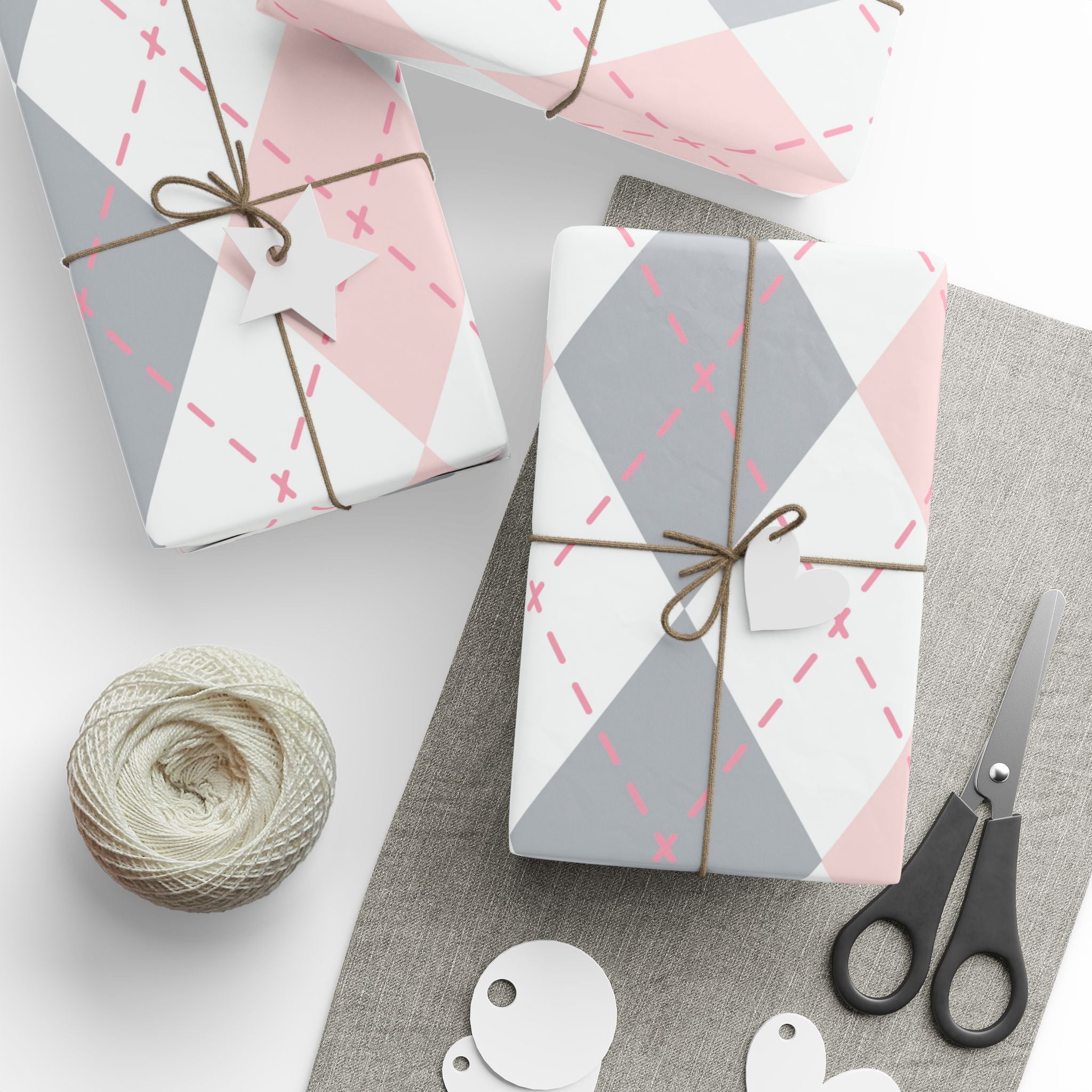 Pink and Gray Argyle Pattern Wrapping Paper