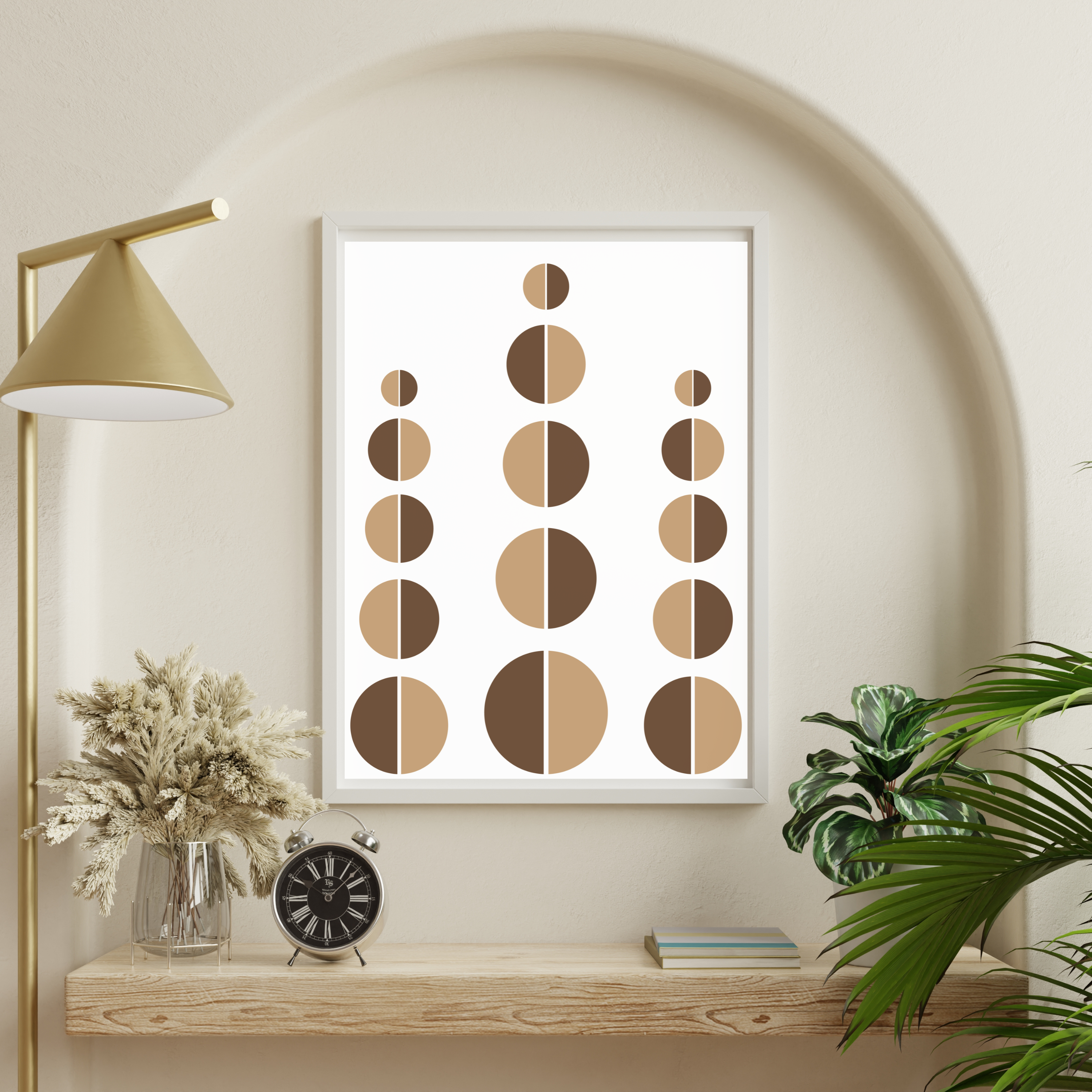 Brown Circles Geometric Boho Art Museum-Quality Matte Paper Wooden Framed Poster