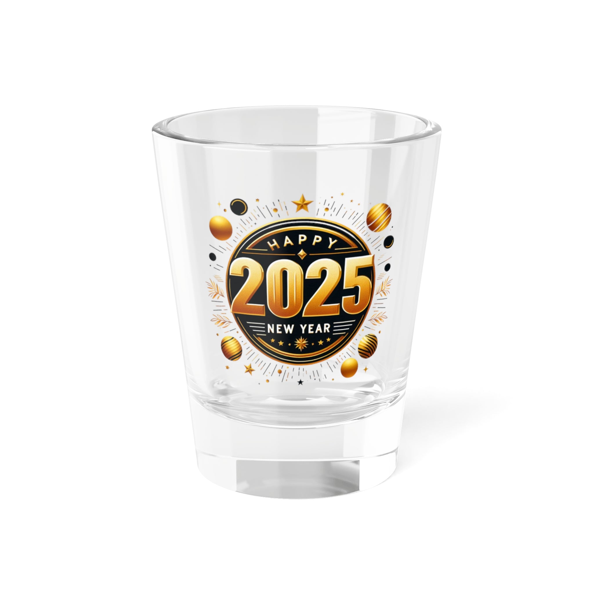 Black and Gold 2025 New Years Eve Shot Glass, 1.5oz