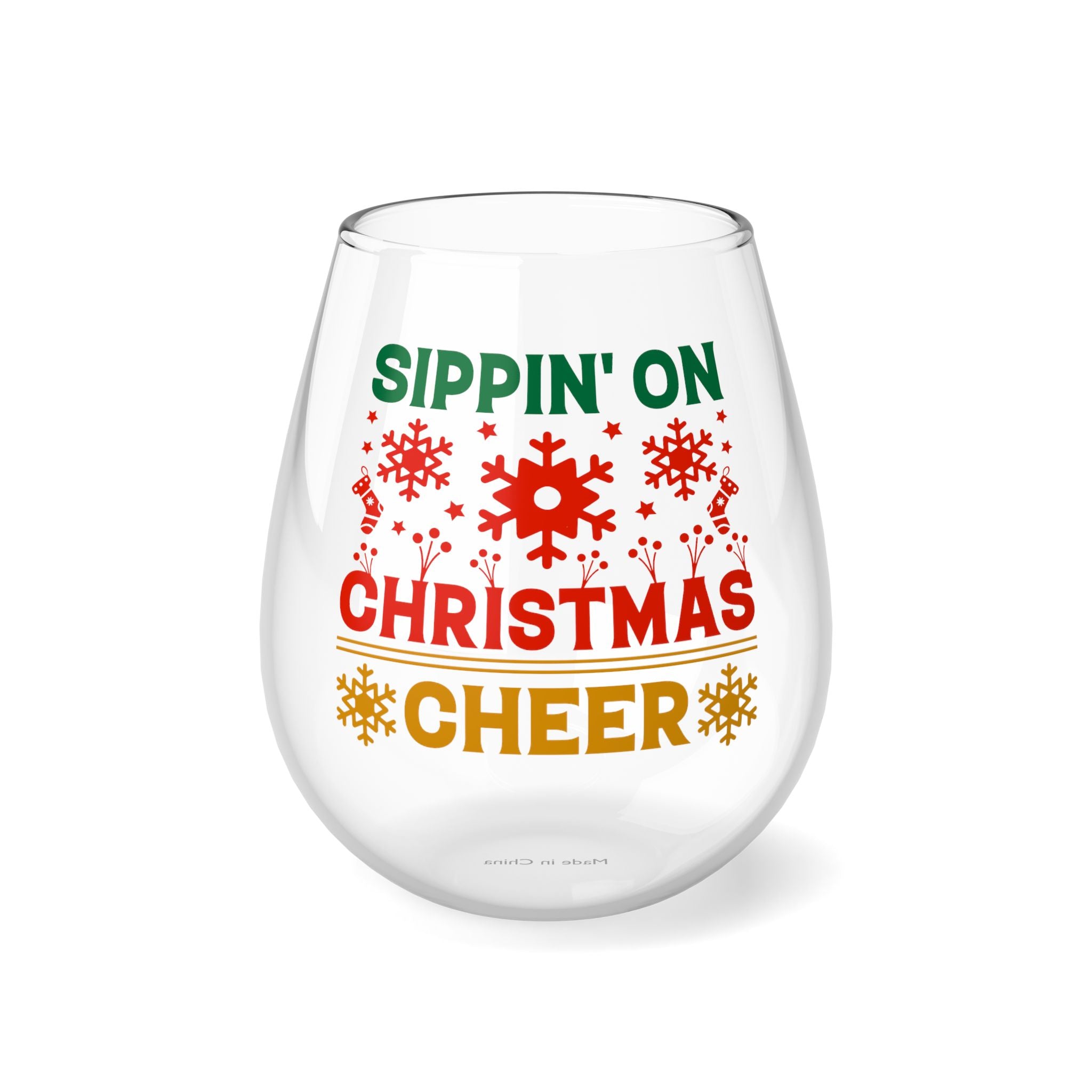 Christmas Stemless Wine Glass, Sipping on Christmas Cheer 11.75oz