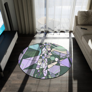 Purple Geometric Design Round Rug