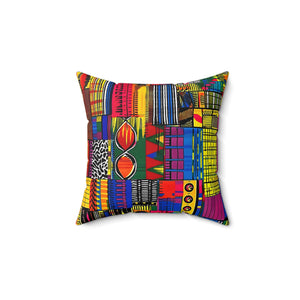 African Kente Print Spun Polyester Square Pillow