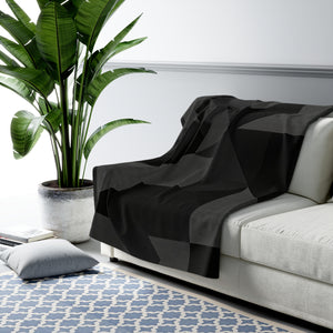 Black and Coal Gray Geometrical Sherpa Fleece Blanket