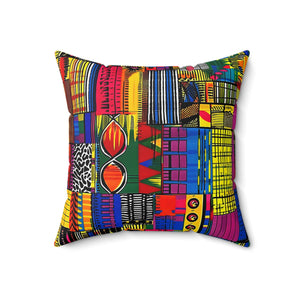 African Kente Print Spun Polyester Square Pillow