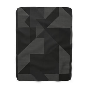 Black and Coal Gray Geometrical Sherpa Fleece Blanket