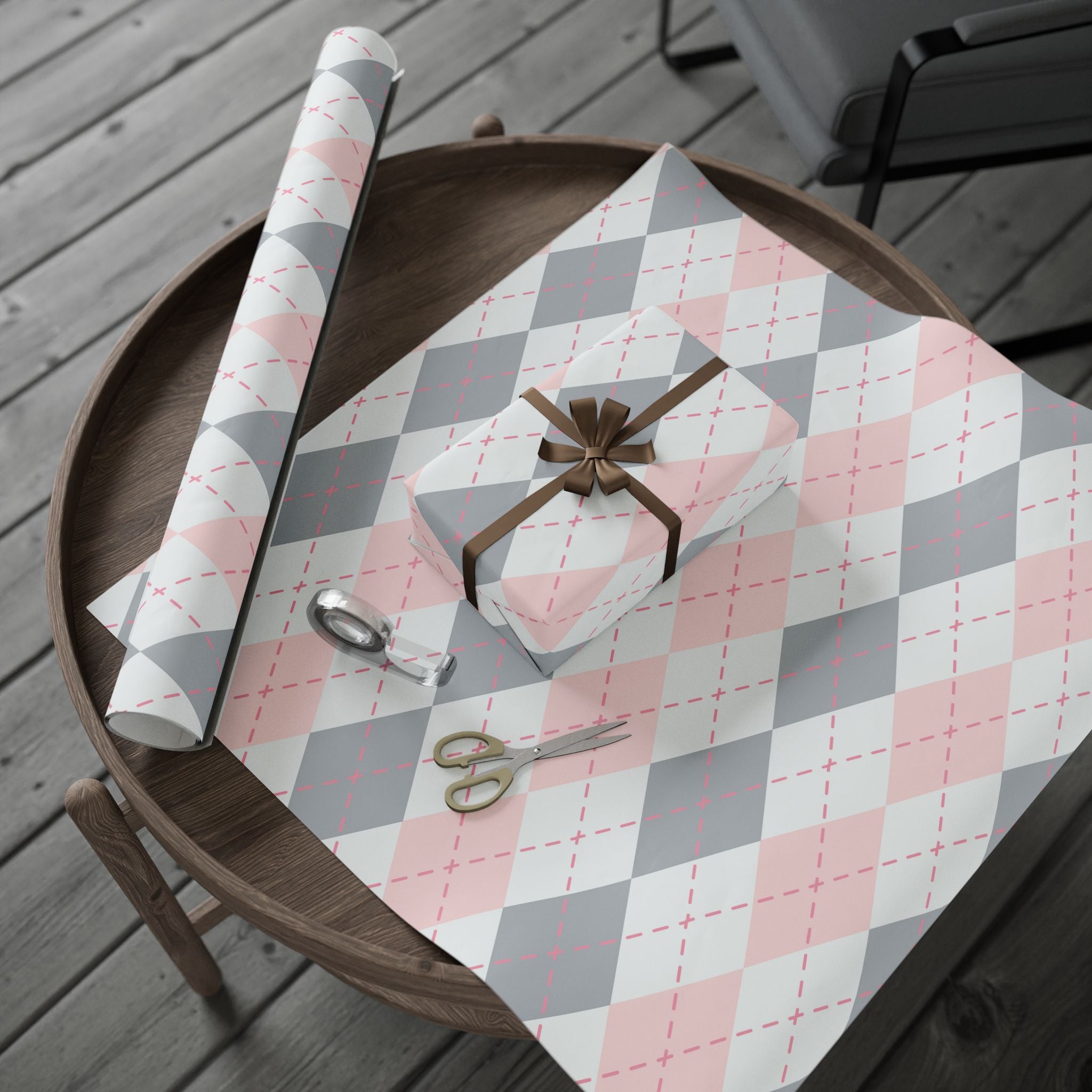 Pink and Gray Argyle Pattern Wrapping Paper