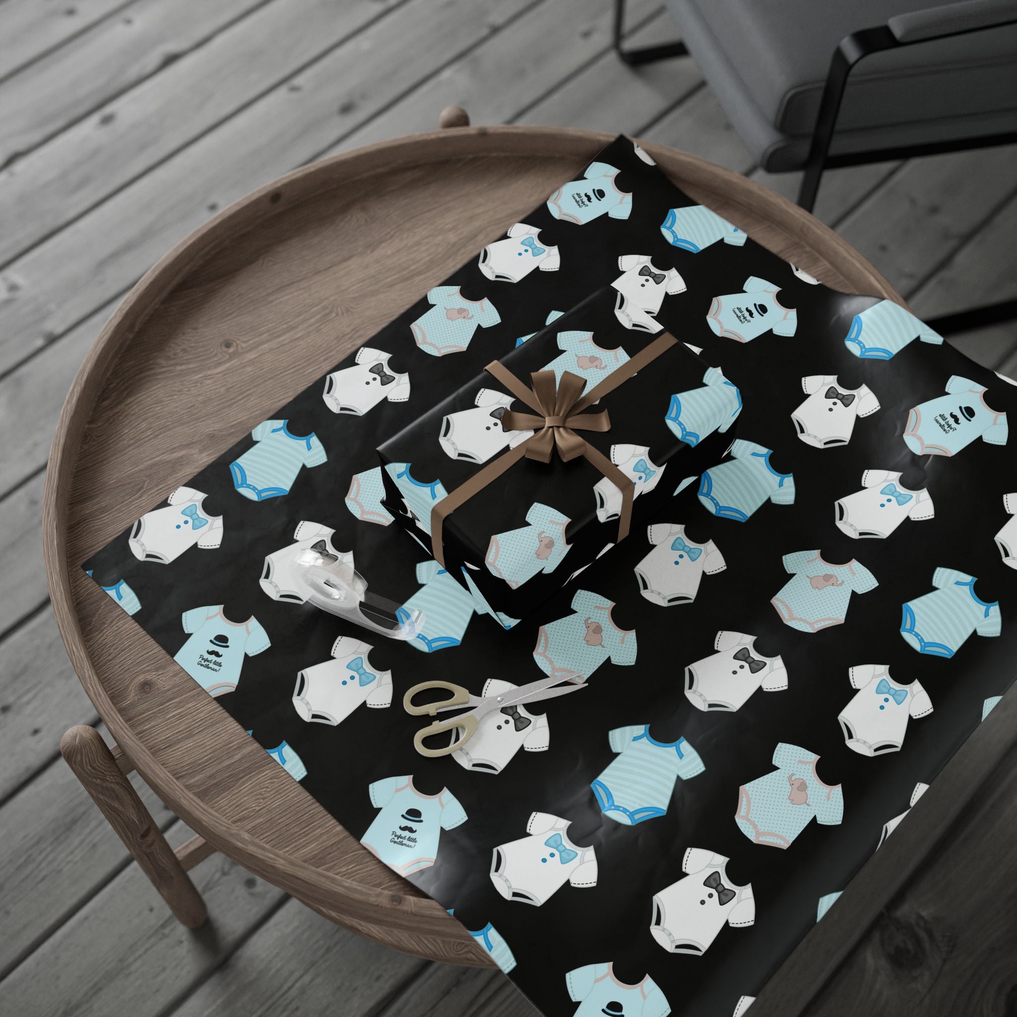 Black, Blue, and White Baby Gift Wrapping Paper