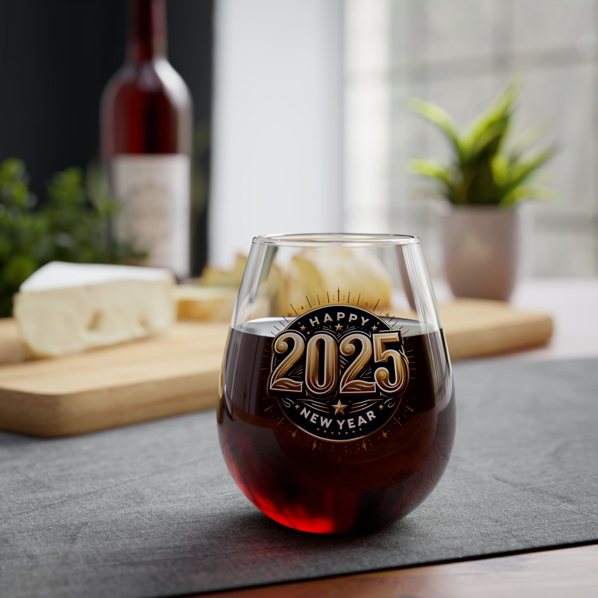 2025 Happy New Year Stemless Wine Glass, 11.75oz