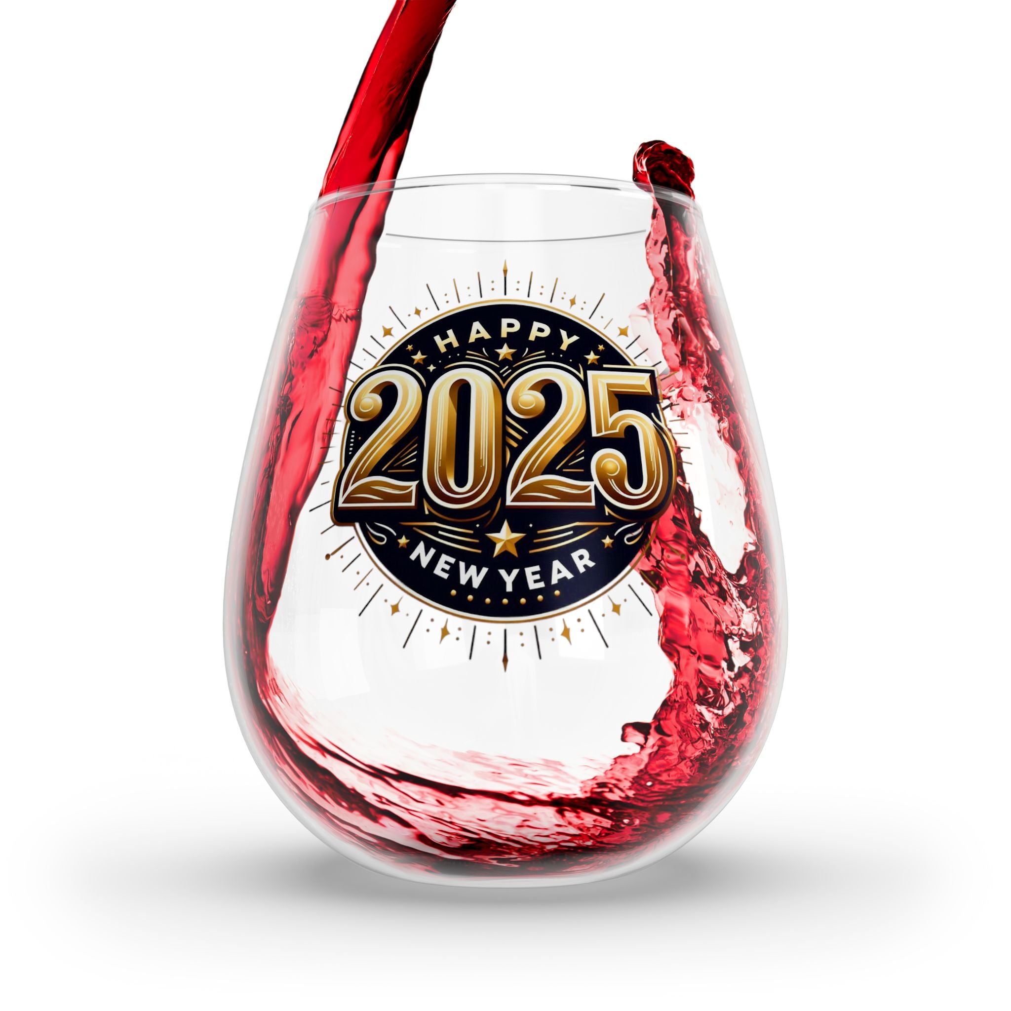 2025 Happy New Year Stemless Wine Glass, 11.75oz