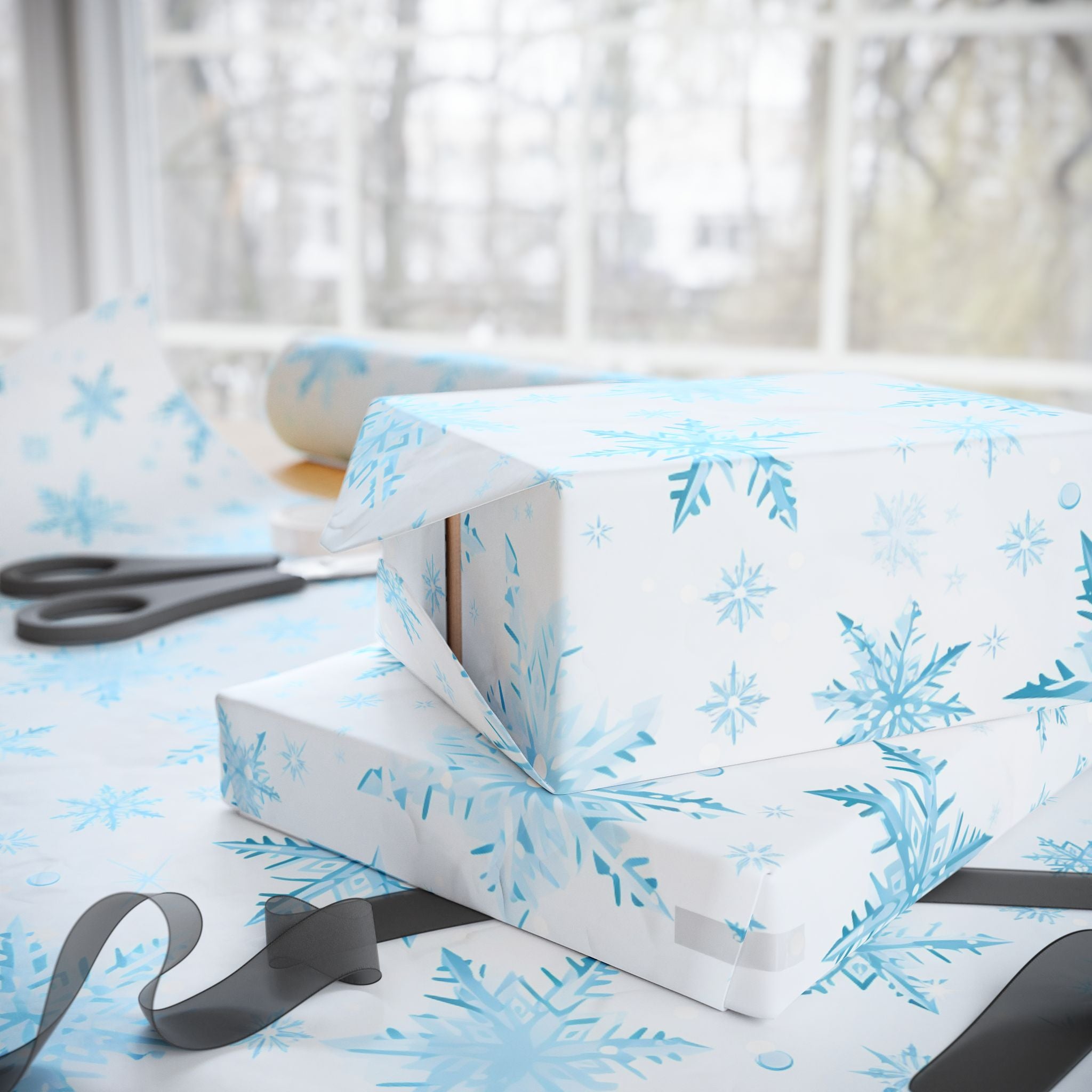 Blue and White Snowflake Wrapping Paper