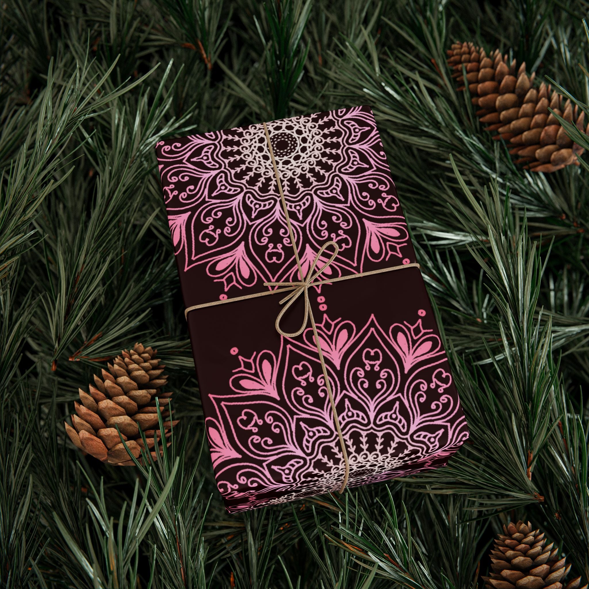 Black and PInk Mandala Wrapping Paper