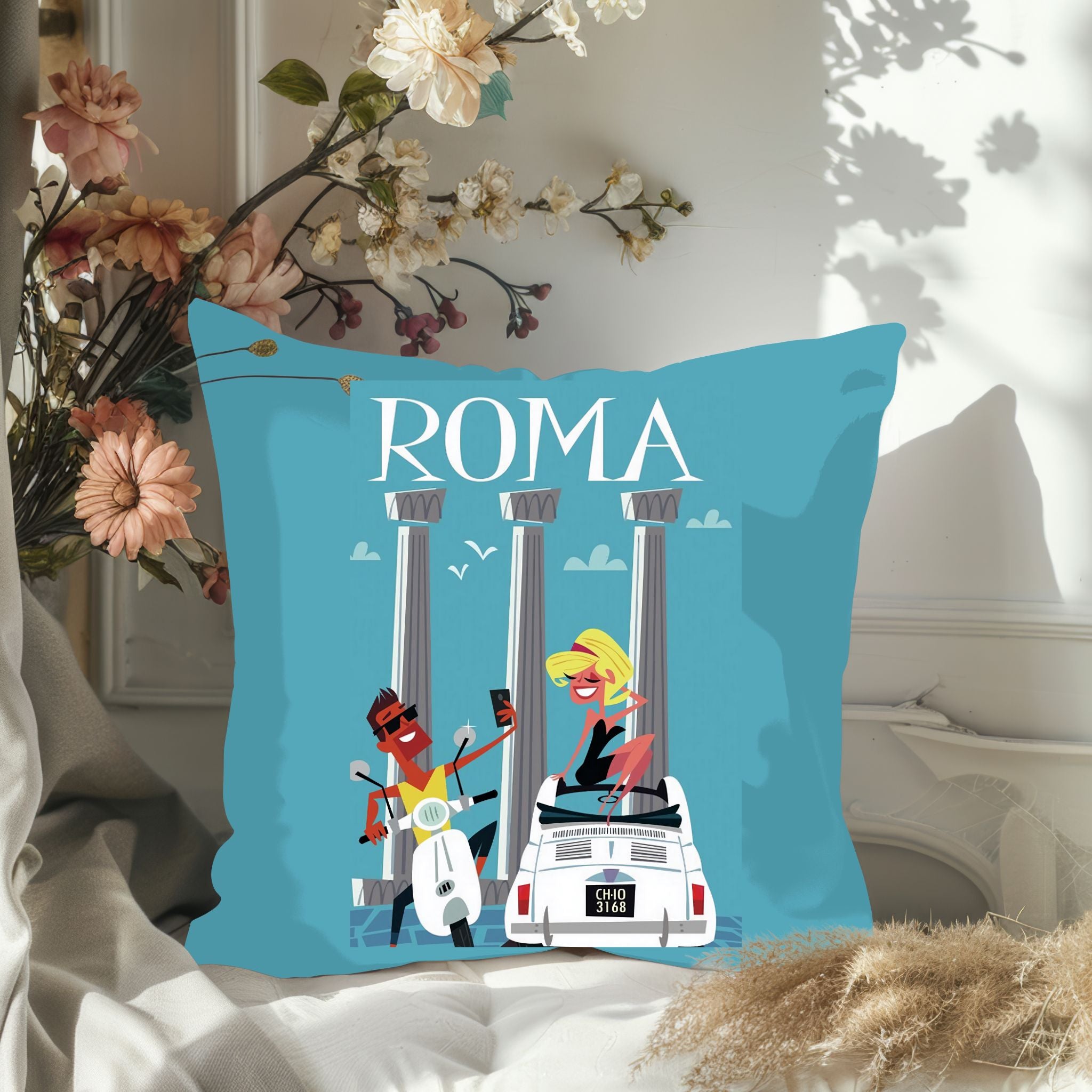 Italian Poster Style Square Throw Pillow