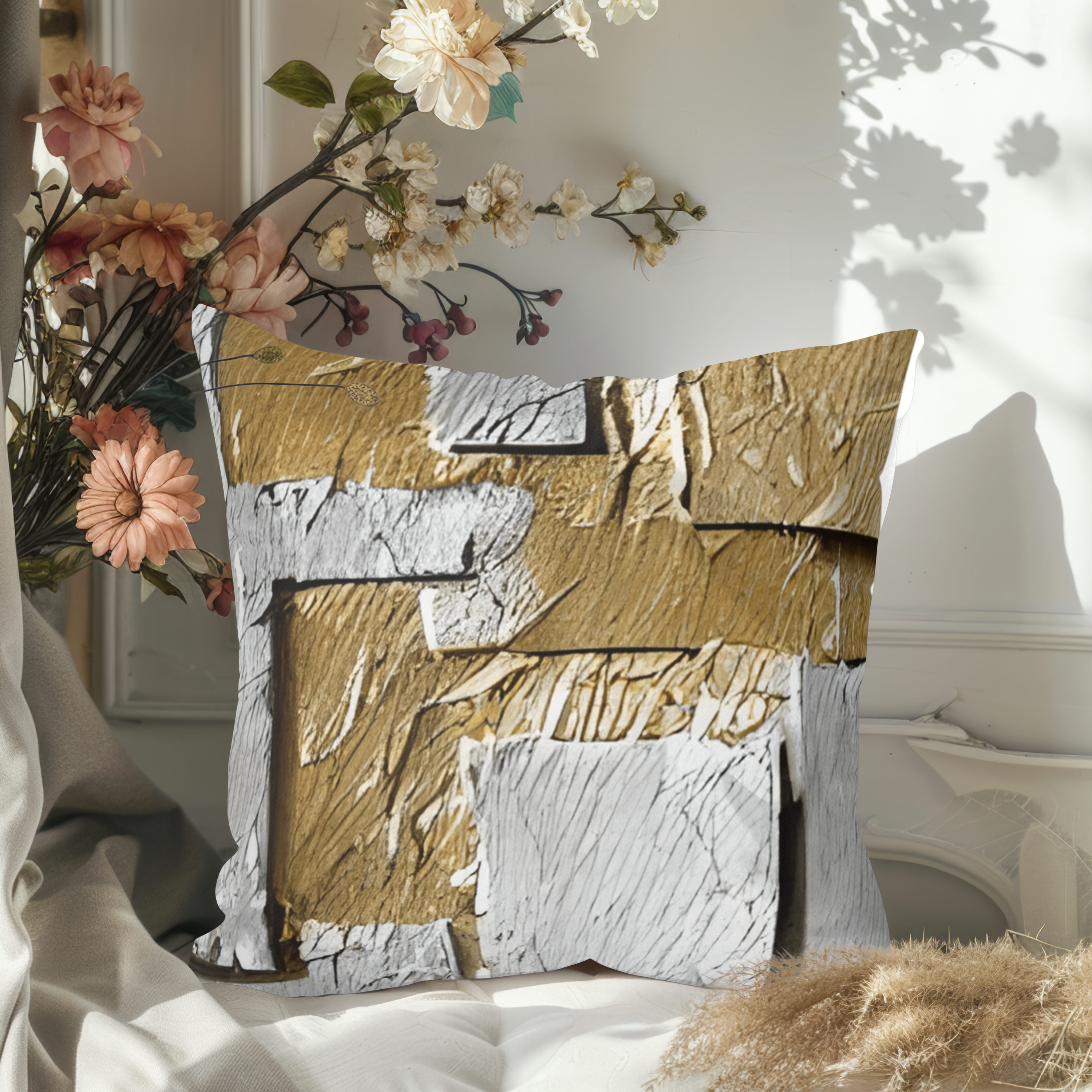 Silver and Gold Metallic Print Pillow